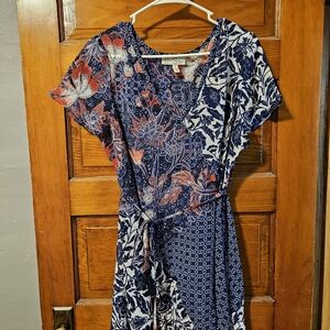 Jessica Simpson Navy and Coral Floral Midi Dress